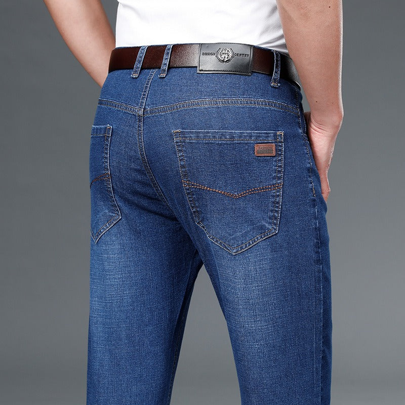 Jean homme coupe droite – Coton, fin, taille médiane avec élasticité, style classique