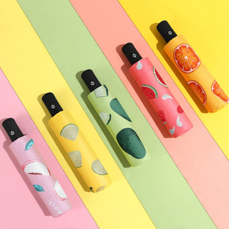 Small Fresh Rain Sun Shading Dual-Purpose Black Glue Sun Umbrella Fruit Umbrella Sunscreen Adult Automatic Triple Umbrella