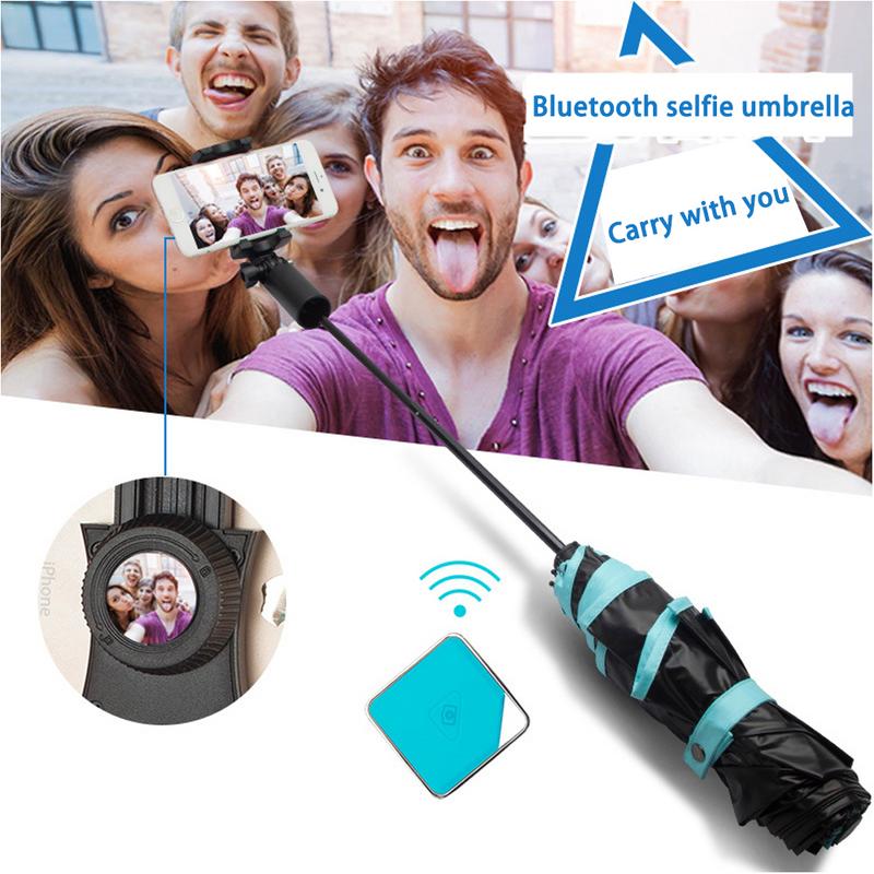 Wireless Bluetooth Selfie Tri-Folding Umbrella - Ultra-light Anti-UV Vinyl Folding Small Black Umbrella - Ultra-light Sunscreen