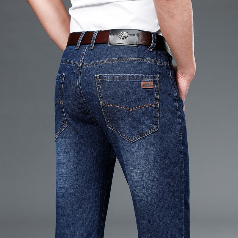 Jean homme coupe droite – Coton, fin, taille médiane avec élasticité, style classique