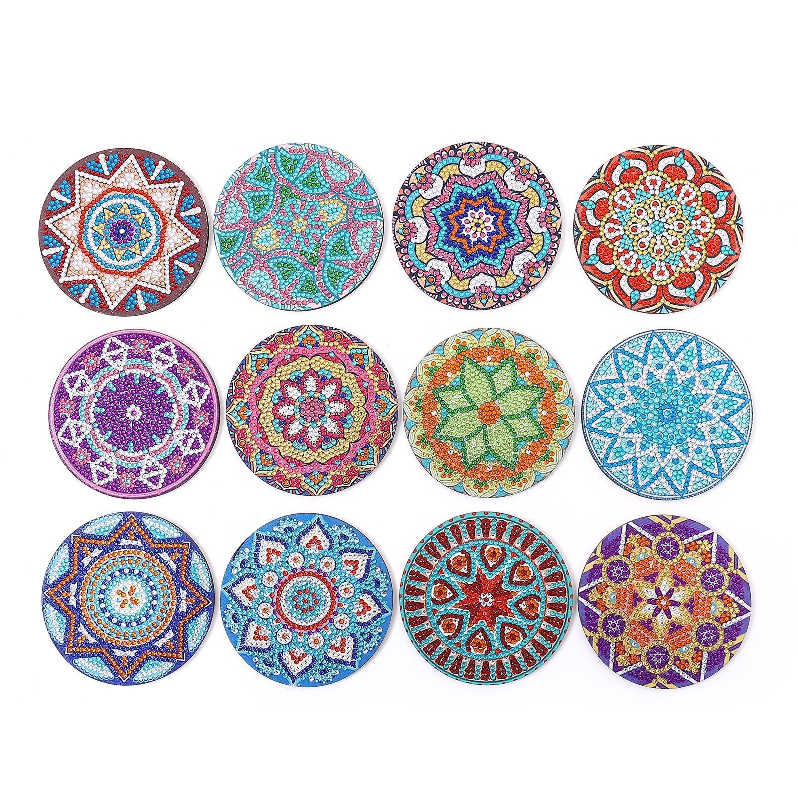 New DIY Diamond Painted Coaster Mat Set of 12 with Datura Pattern