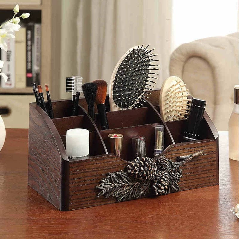 Boîte de rangement en noyer élégante et rétro, organisateur rotatif de cosmétiques et de soins de la peau