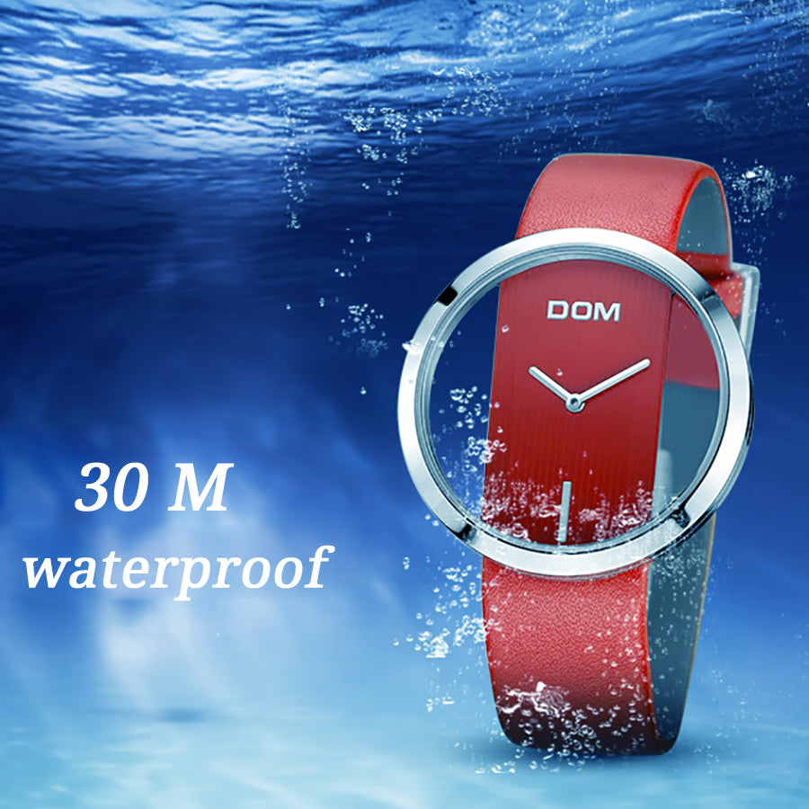 Montre Élégante Femme DOM Décontractée Étanche 30m Quartz Bracelet en Cuir Véritable