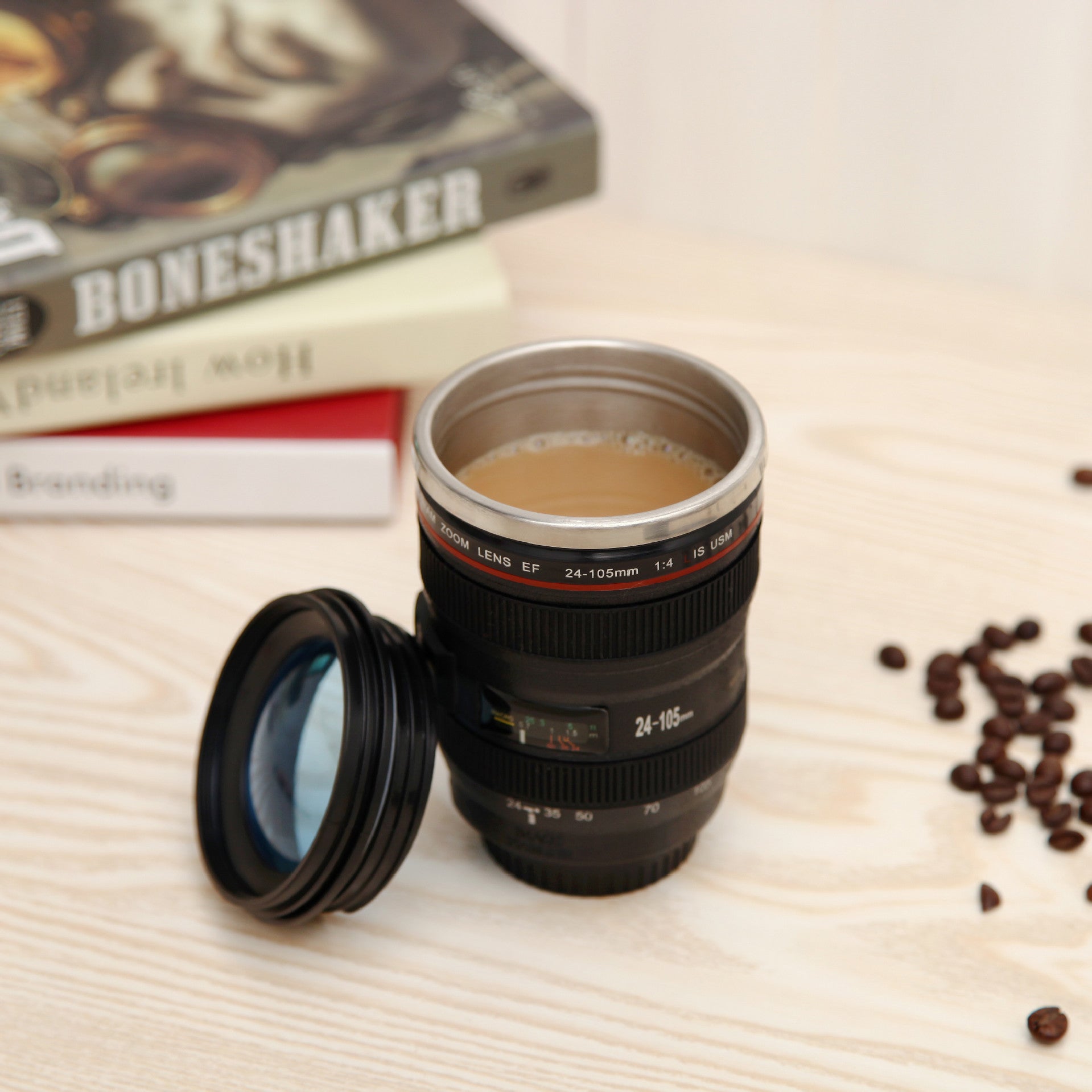 Tasse à lentille d'appareil photo reflex numérique, tasse à eau en acier inoxydable, tasse à café de bureau
