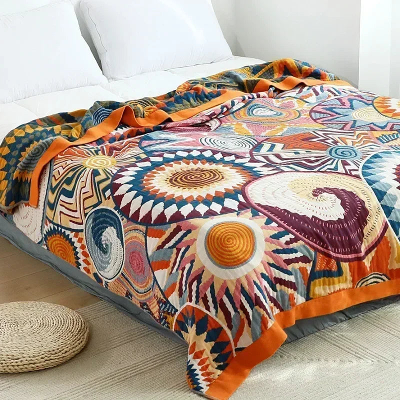 Jeté de canapé réversible en coton bohème 150/200 x 200/230 cm