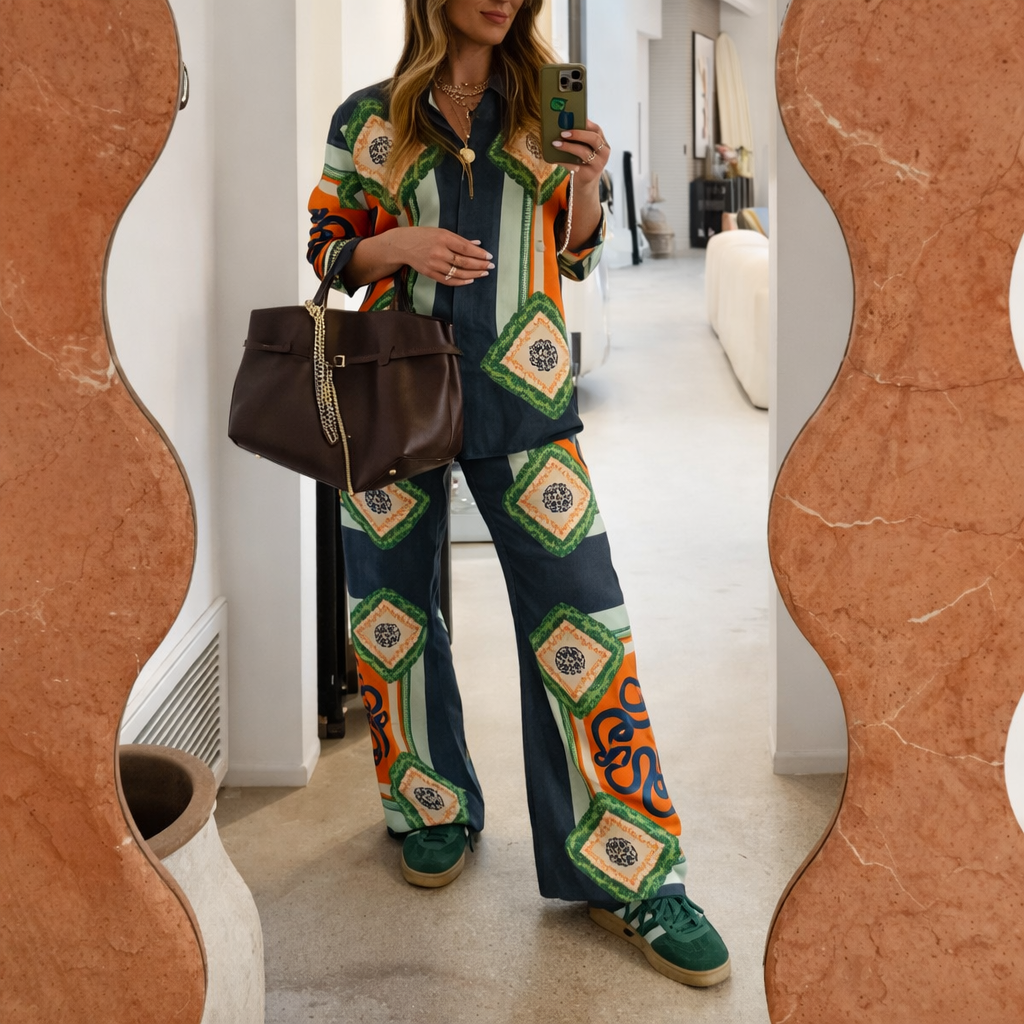 Ensemble imprimé chemise manches longues et pantalon décontracté