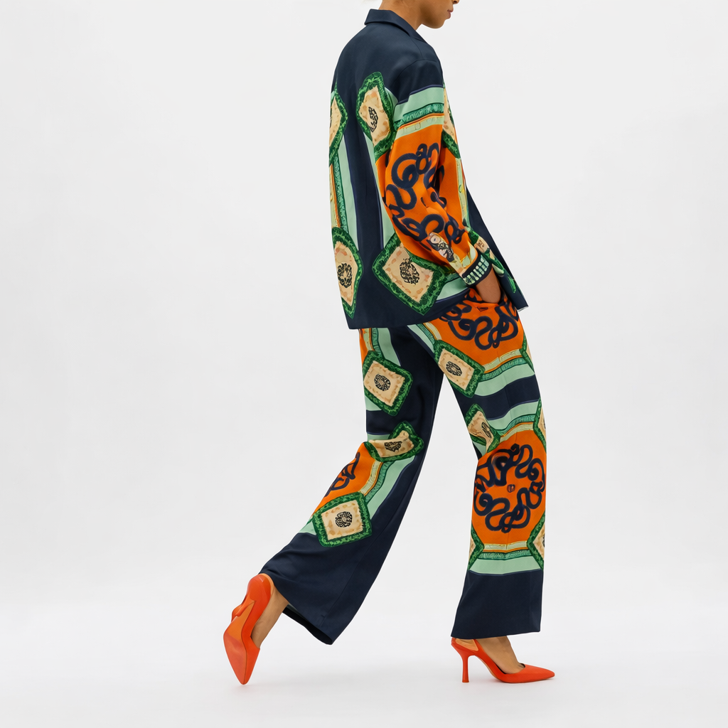 Ensemble imprimé chemise manches longues et pantalon décontracté