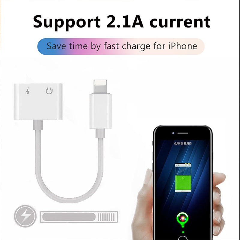 2 in 1 Audio Charge Adapter For iPhone 7 8 Plus X XS XR MAX Dual Lightning 3.5mm Jack