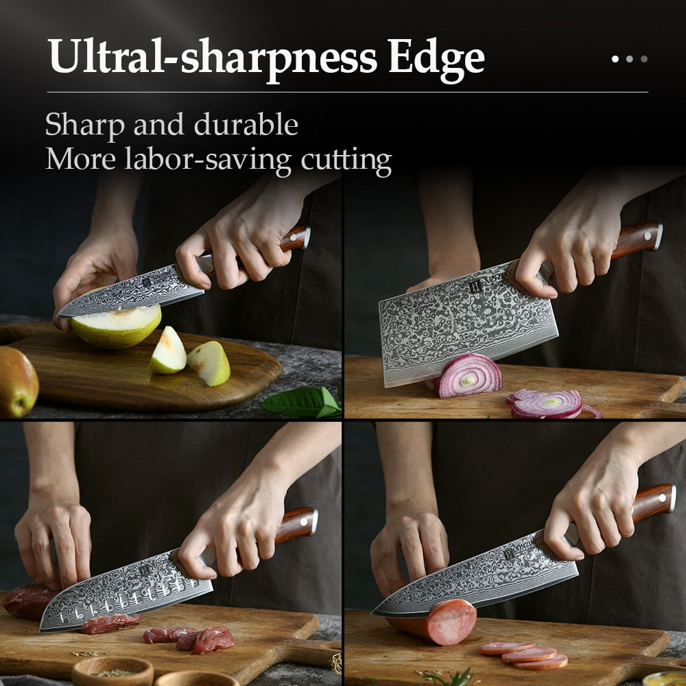 Santoku Kitchen Knife Sets vg10 Core Damascus Steel Chef Xinzuo