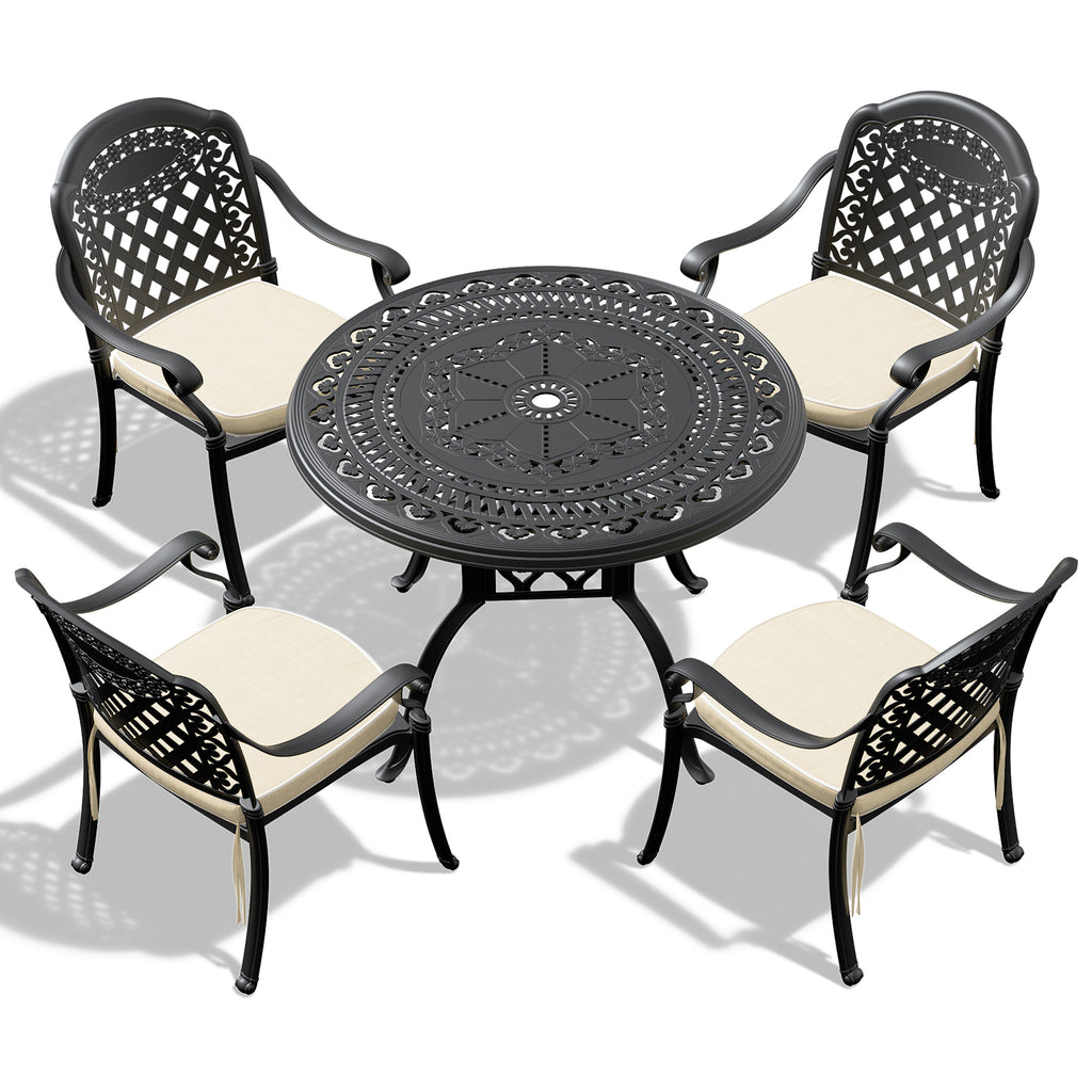 5-Pieces Set Of Cast Aluminum Patio Furniture With Cushions (In Random Colors)