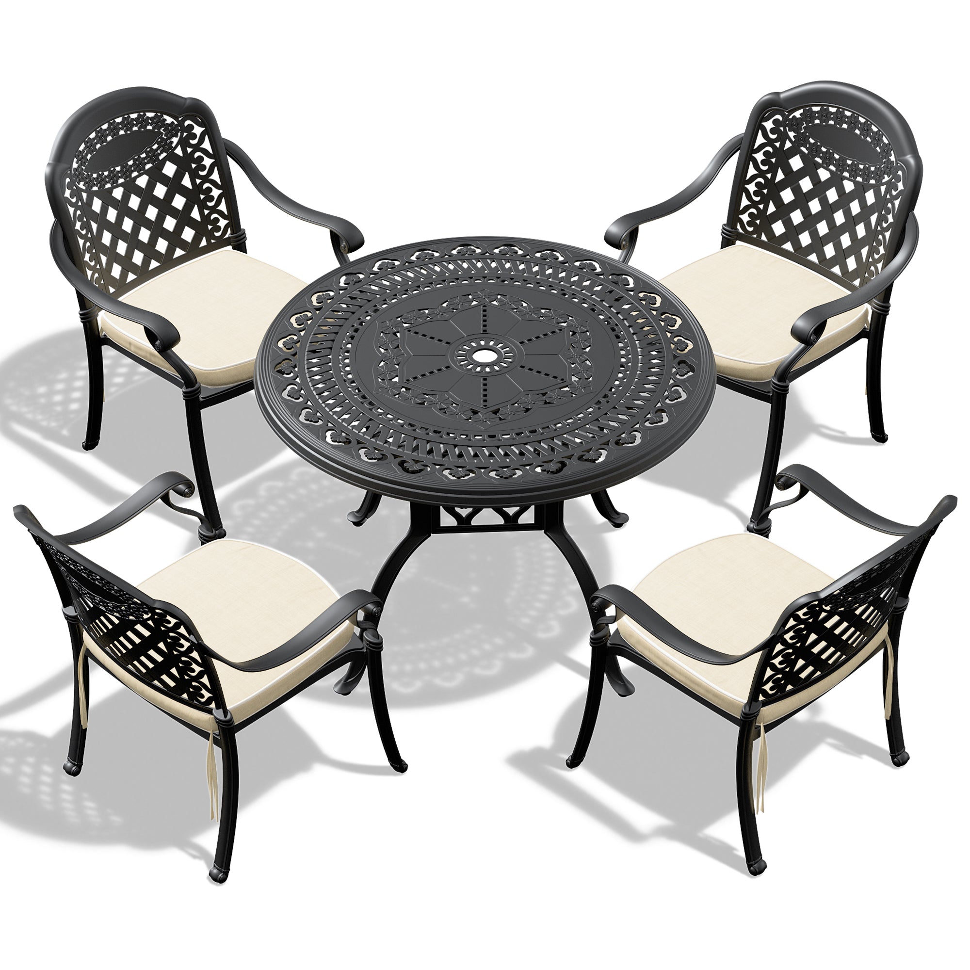 5-Pieces Set Of Cast Aluminum Patio Furniture With Cushions (In Random Colors)
