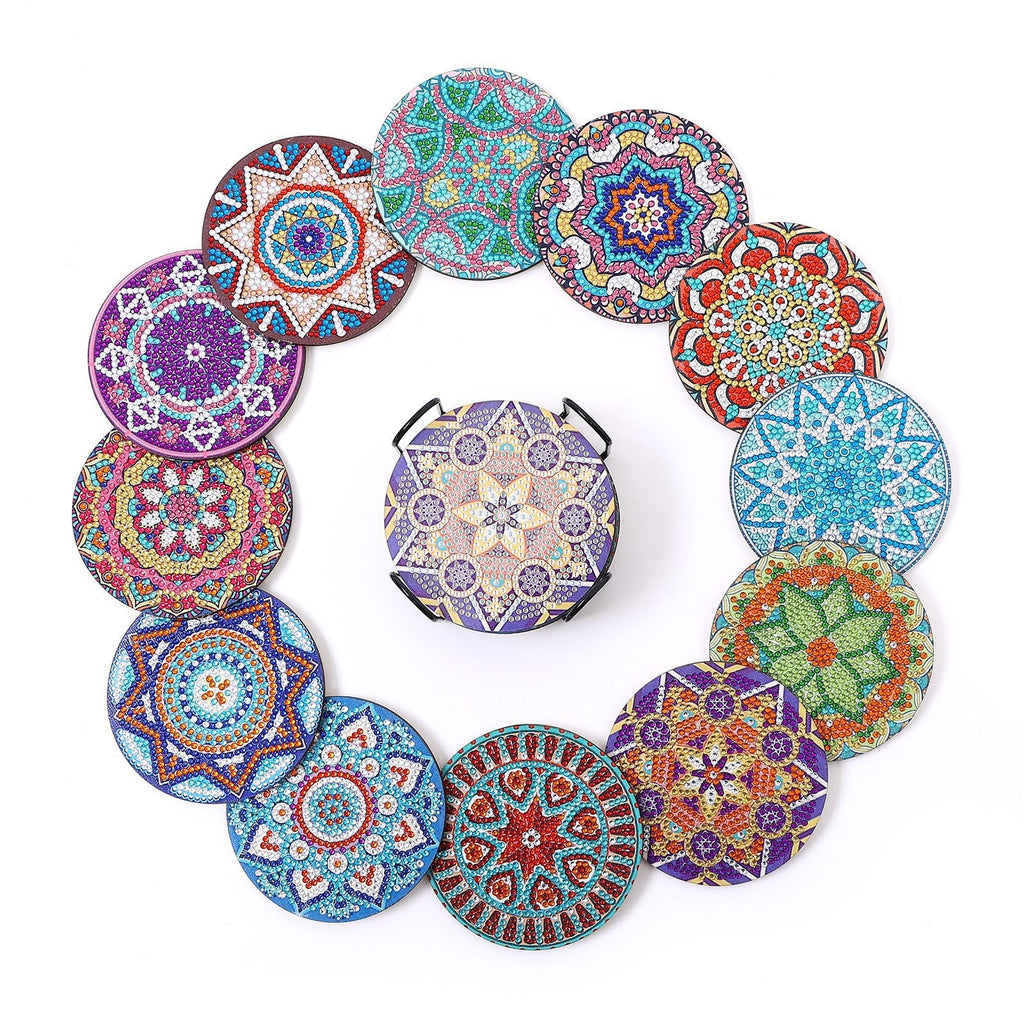 New DIY Diamond Painted Coaster Mat Set of 12 with Datura Pattern