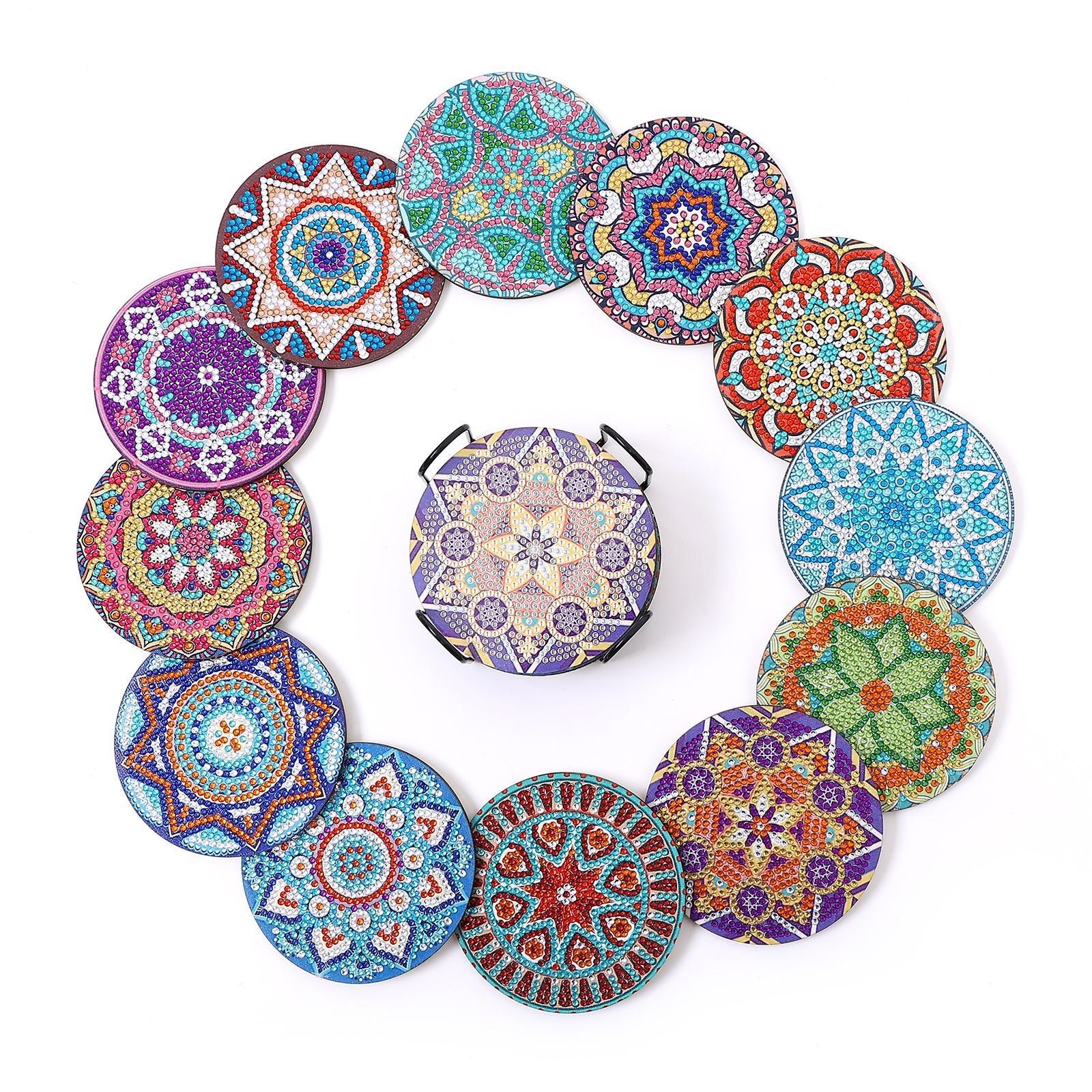 New DIY Diamond Painted Coaster Mat Set of 12 with Datura Pattern