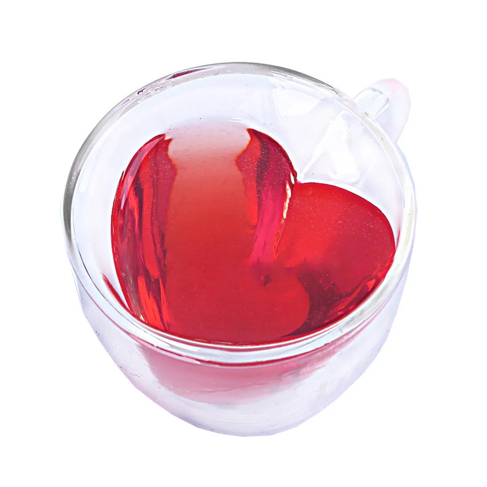 Mug en verre à double paroi 180 ml/240 ml thermorésistant en forme de cœur