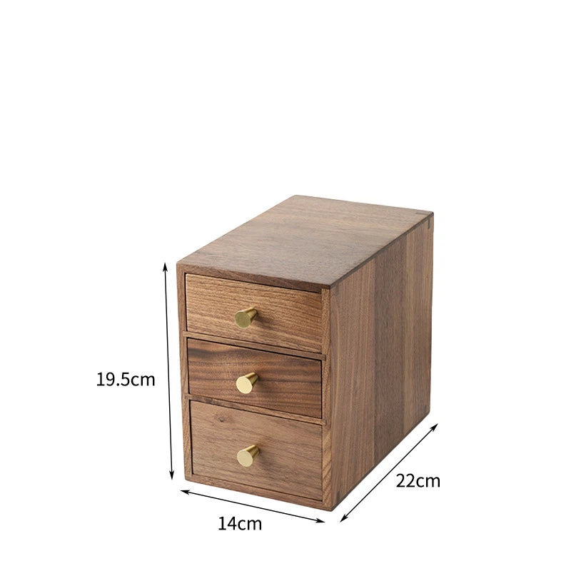Boîte de rangement de bureau à tiroir en bois massif – Petite armoire en bois de noyer noir
