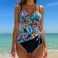 One-Piece Printed Solid Color Drawstring Gathered Slimming Sexy Bikini