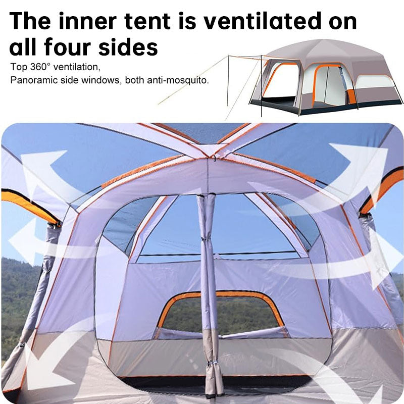 Tente de camping familiale tunnel à double couche, 2 chambres, pour 3 à 12 personnes – Imperméable, coupe-vent et résistante aux UV