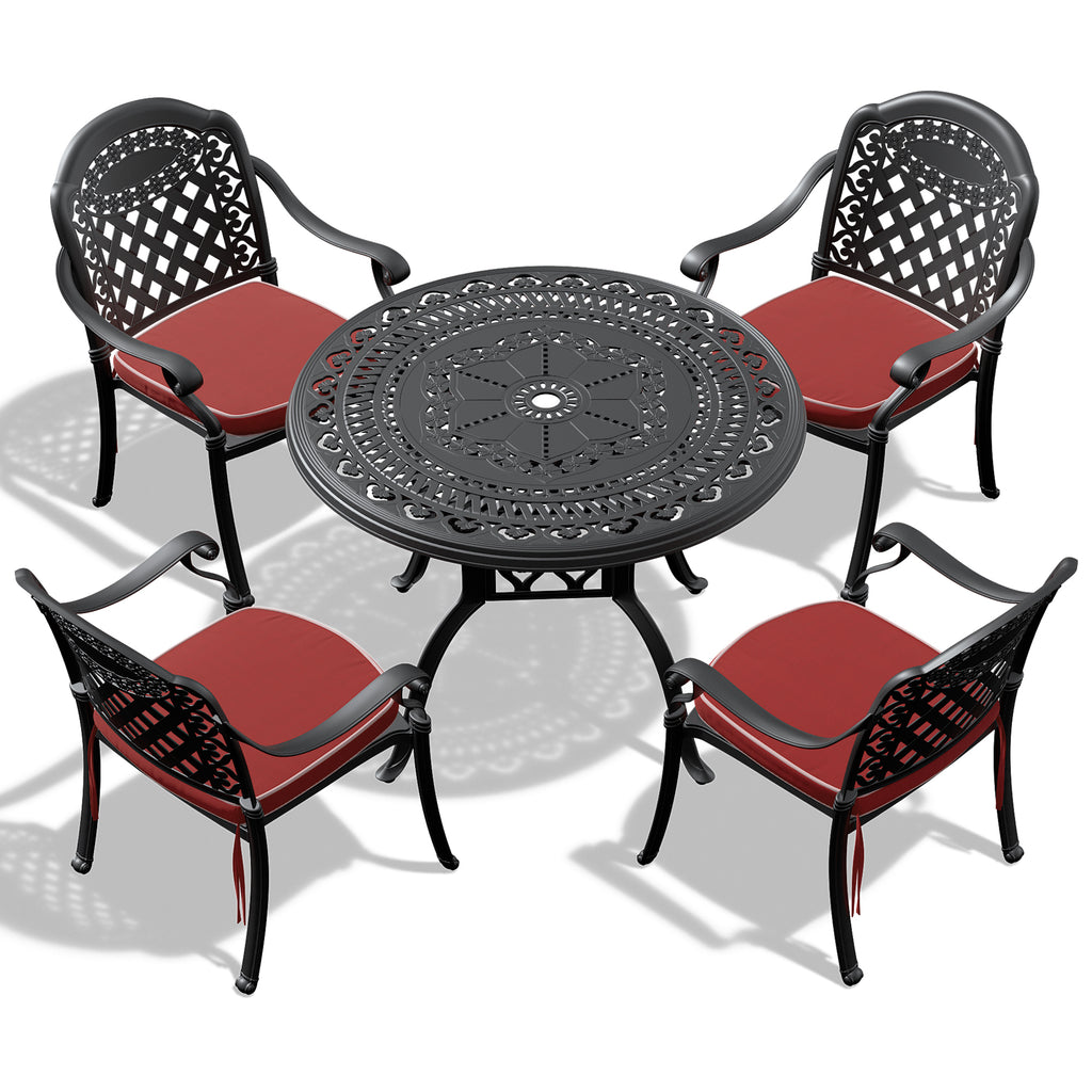 5-Pieces Set Of Cast Aluminum Patio Furniture With Cushions (In Random Colors)