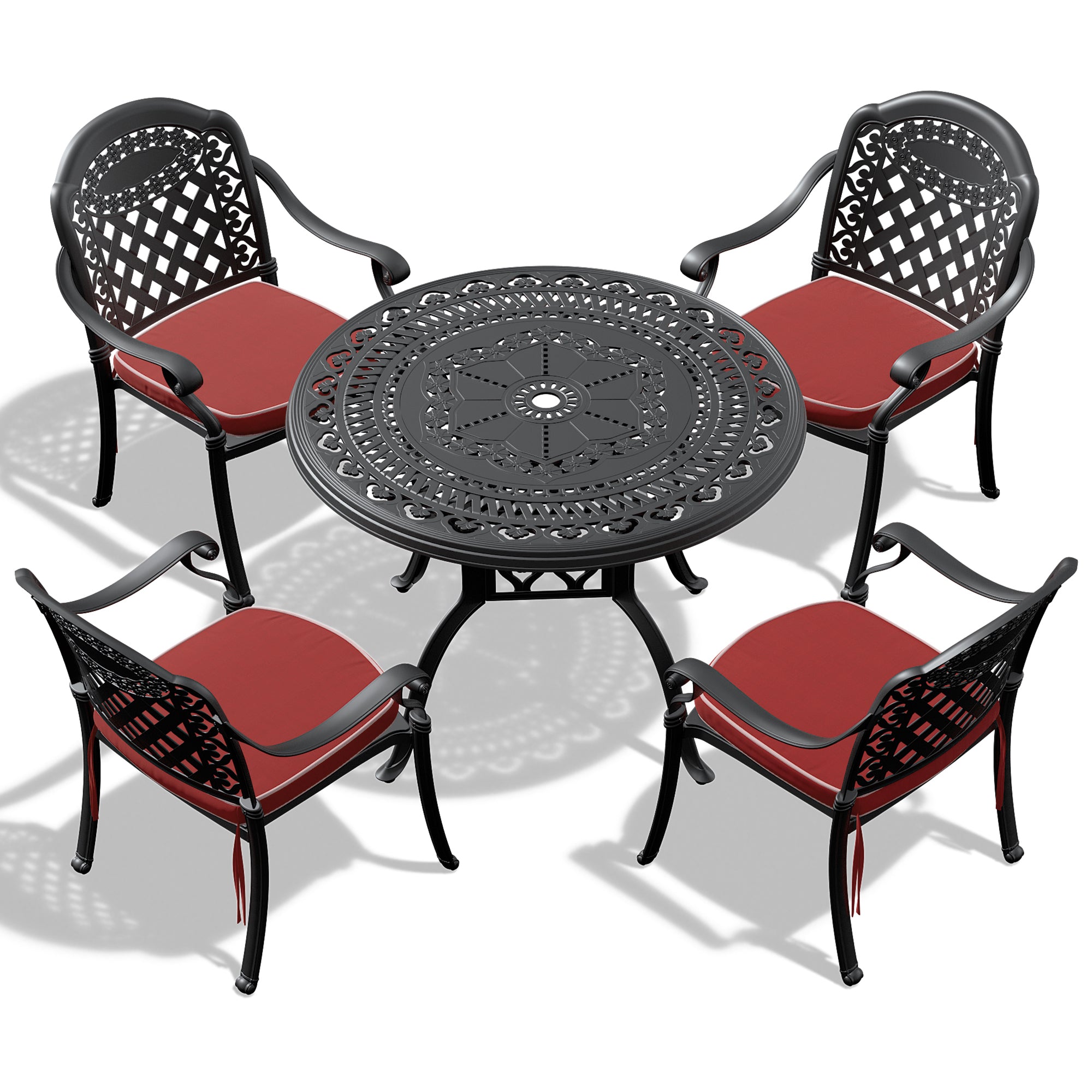 5-Pieces Set Of Cast Aluminum Patio Furniture With Cushions (In Random Colors)