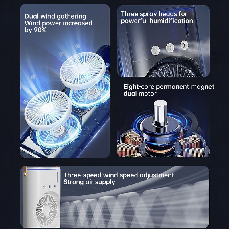 Portable USB Mini Fan with Spray Cooling – Ventilation & LED Light