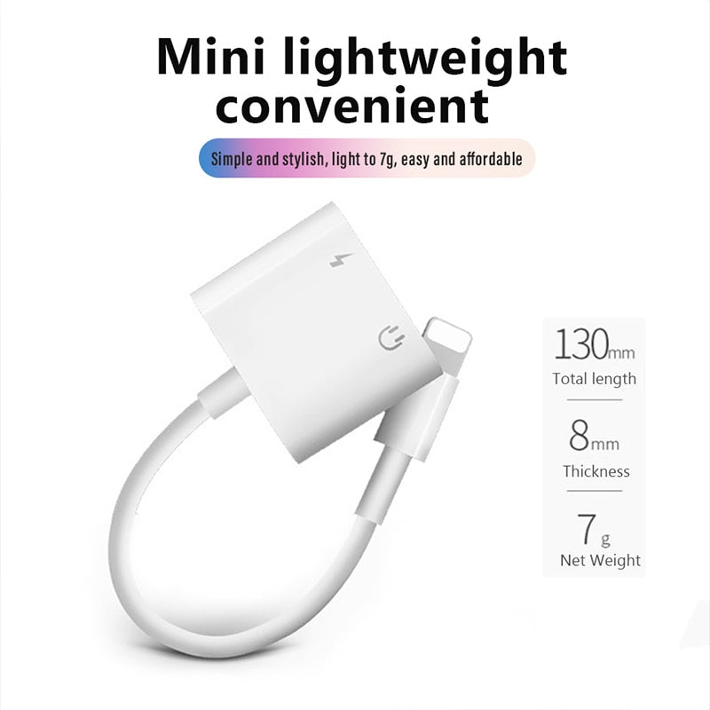 2 in 1 Audio Charge Adapter For iPhone 7 8 Plus X XS XR MAX Dual Lightning 3.5mm Jack