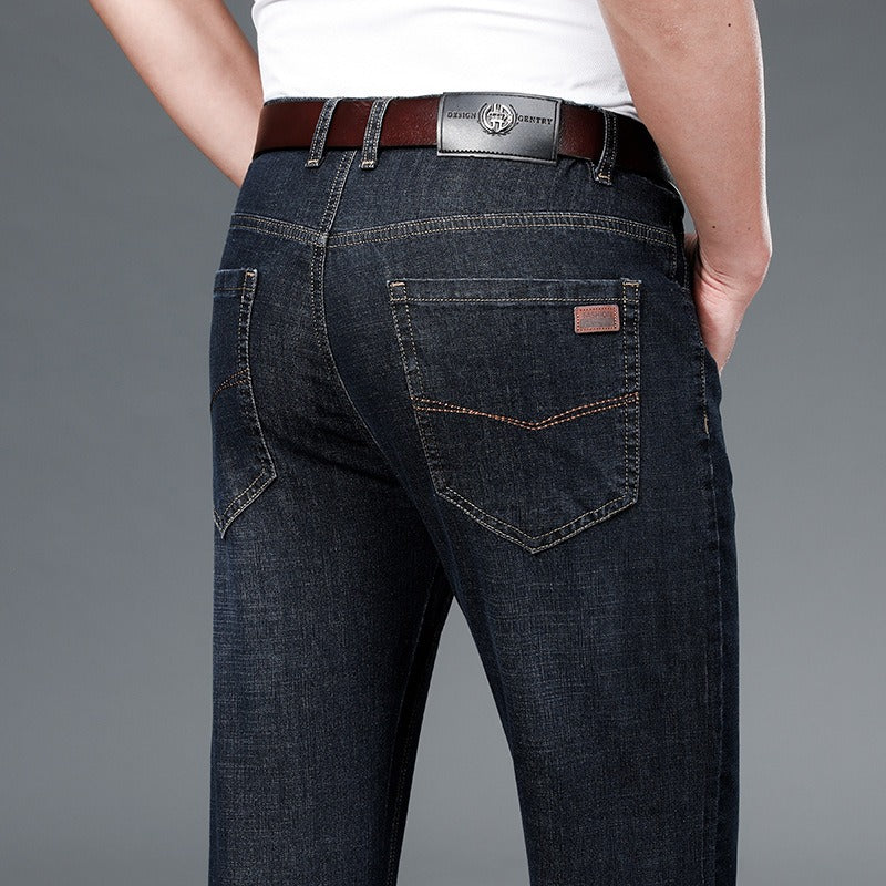 Jean homme coupe droite – Coton, fin, taille médiane avec élasticité, style classique