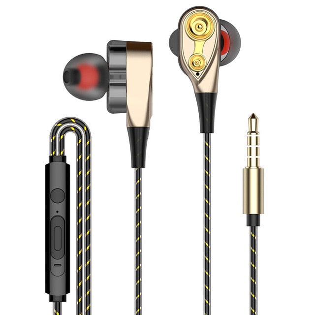 Écouteur filaire stéréo double pilotes (dual drive) – Prise 3,5 mm avec microphone
