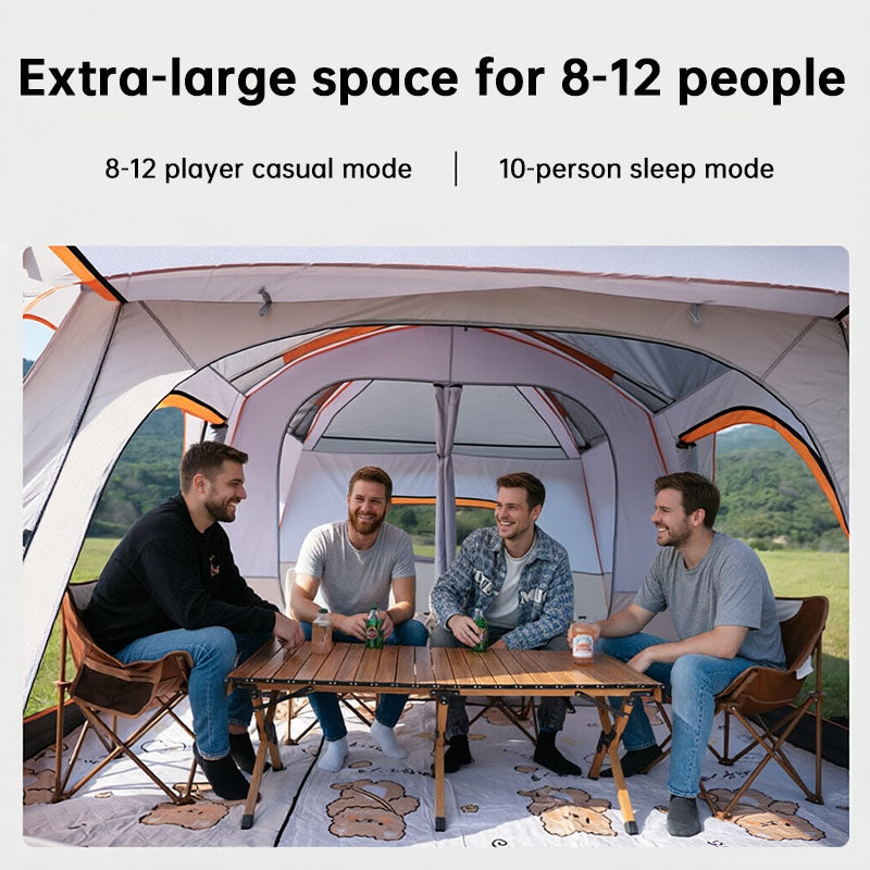 Tente de camping familiale tunnel à double couche, 2 chambres, pour 3 à 12 personnes – Imperméable, coupe-vent et résistante aux UV