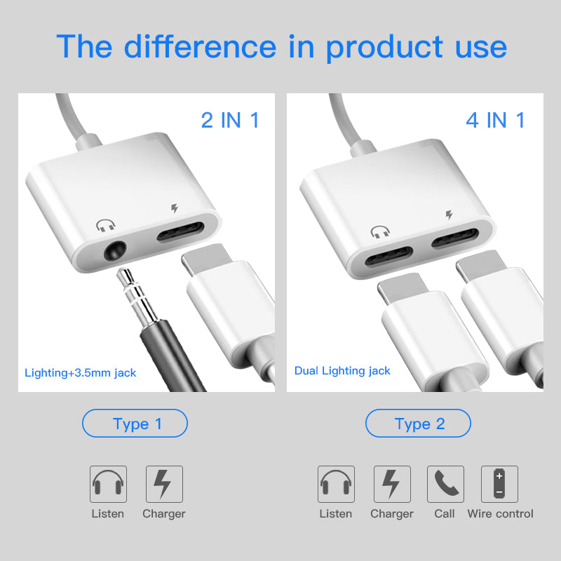 Adaptateur 2 en 1 charge audio pour iPhone 7, 8 Plus, X, XS, XR, MAX – Double connecteur Lightning et jack 3,5 mm