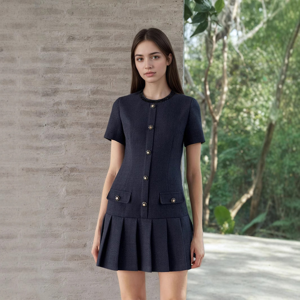 Short sleeved pleated jumpsuit