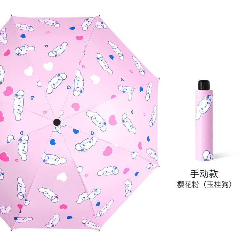 Small Fresh Rain Sun Shading Dual-Purpose Black Glue Sun Umbrella Fruit Umbrella Sunscreen Adult Automatic Triple Umbrella