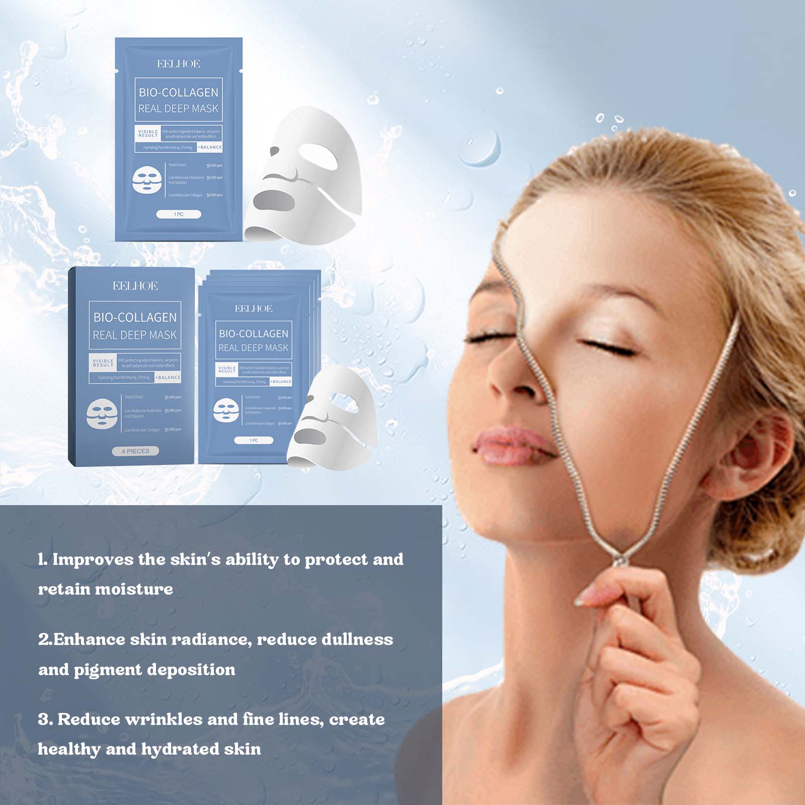 Collagen Mask Hydrates And Moisturizes Facial Skin Translucent