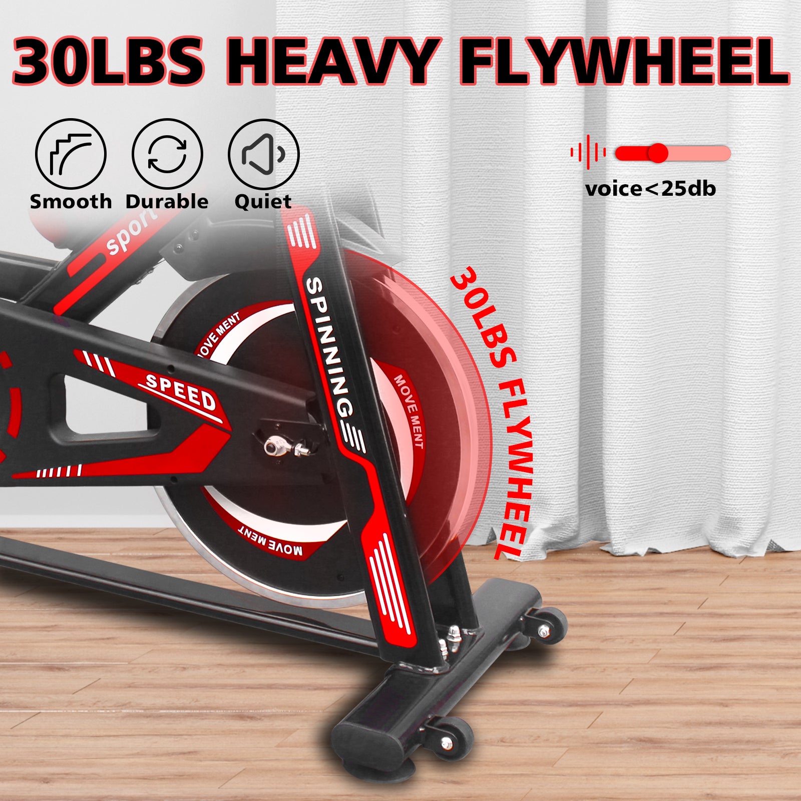 Vélo d'intérieur pour exercice avec selle confortable - Noir et Rouge