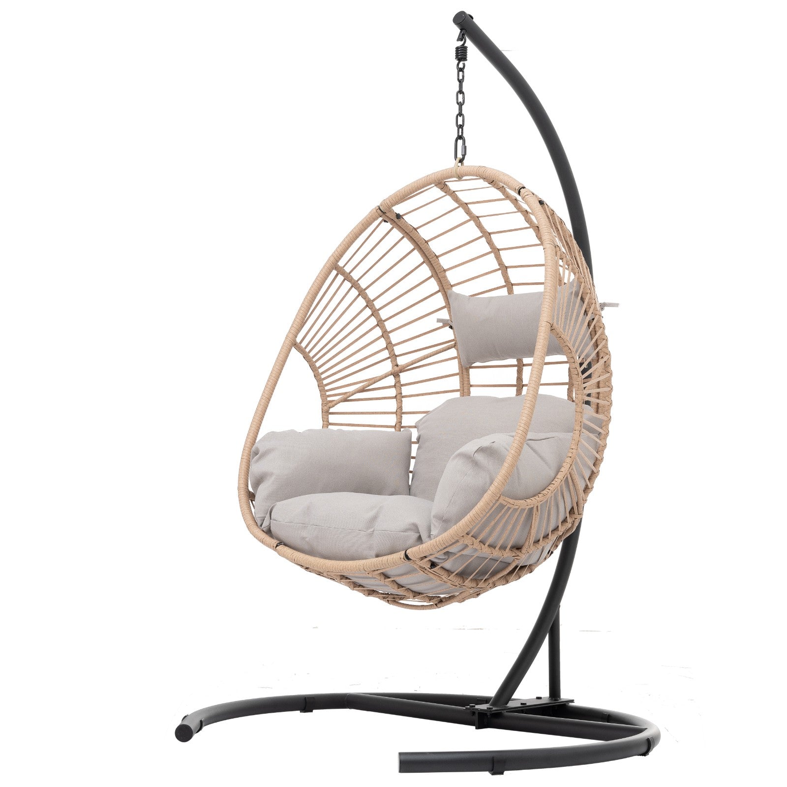 Fauteuil suspendu balançoire œuf pour usage intérieur et extérieur – Rotin couleur naturelle, avec coussin