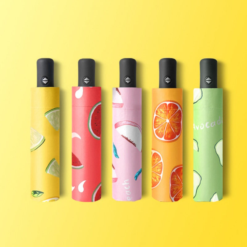 Small Fresh Rain Sun Shading Dual-Purpose Black Glue Sun Umbrella Fruit Umbrella Sunscreen Adult Automatic Triple Umbrella