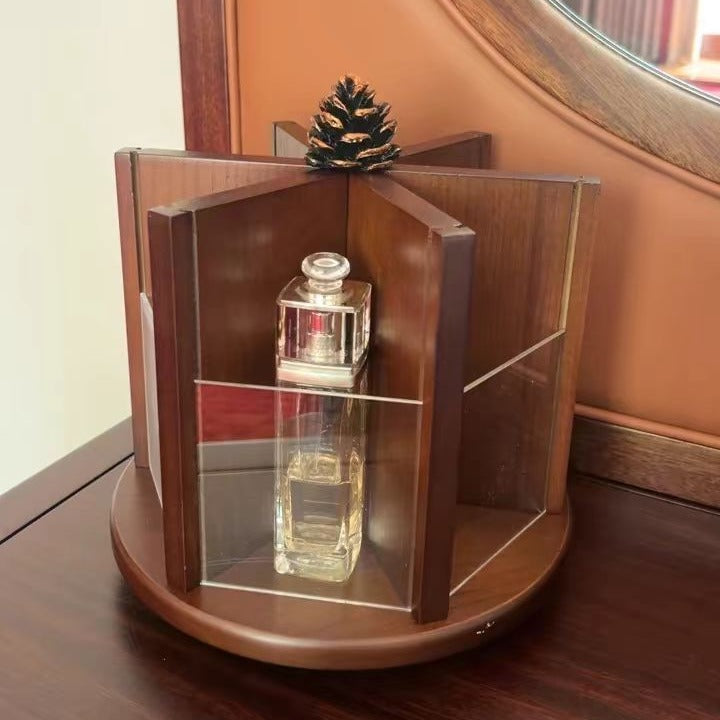 Boîte de rangement en noyer élégante et rétro, organisateur rotatif de cosmétiques et de soins de la peau