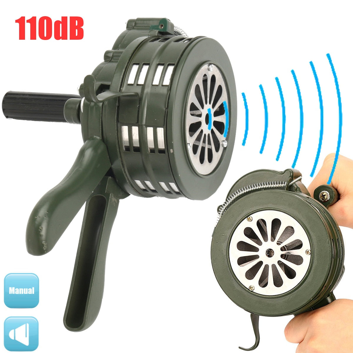 Green Aluminium alloy Crank Hand Operated Air Raid Emergency 110dB