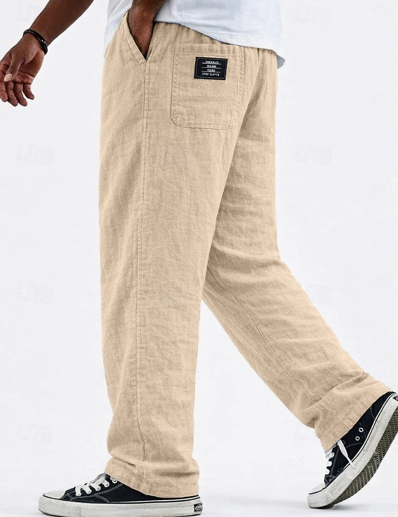 Loose Pant Drawstring Cotton-Polyester Casual Straight Wide leg