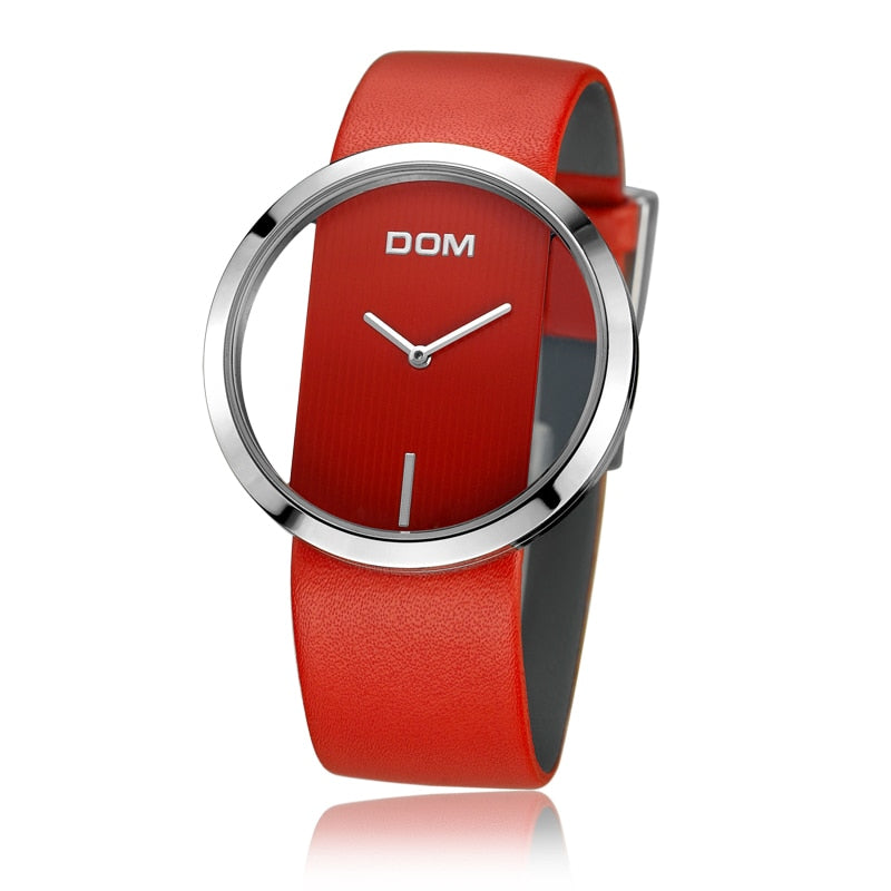 Montre Élégante Femme DOM Décontractée Étanche 30m Quartz Bracelet en Cuir Véritable