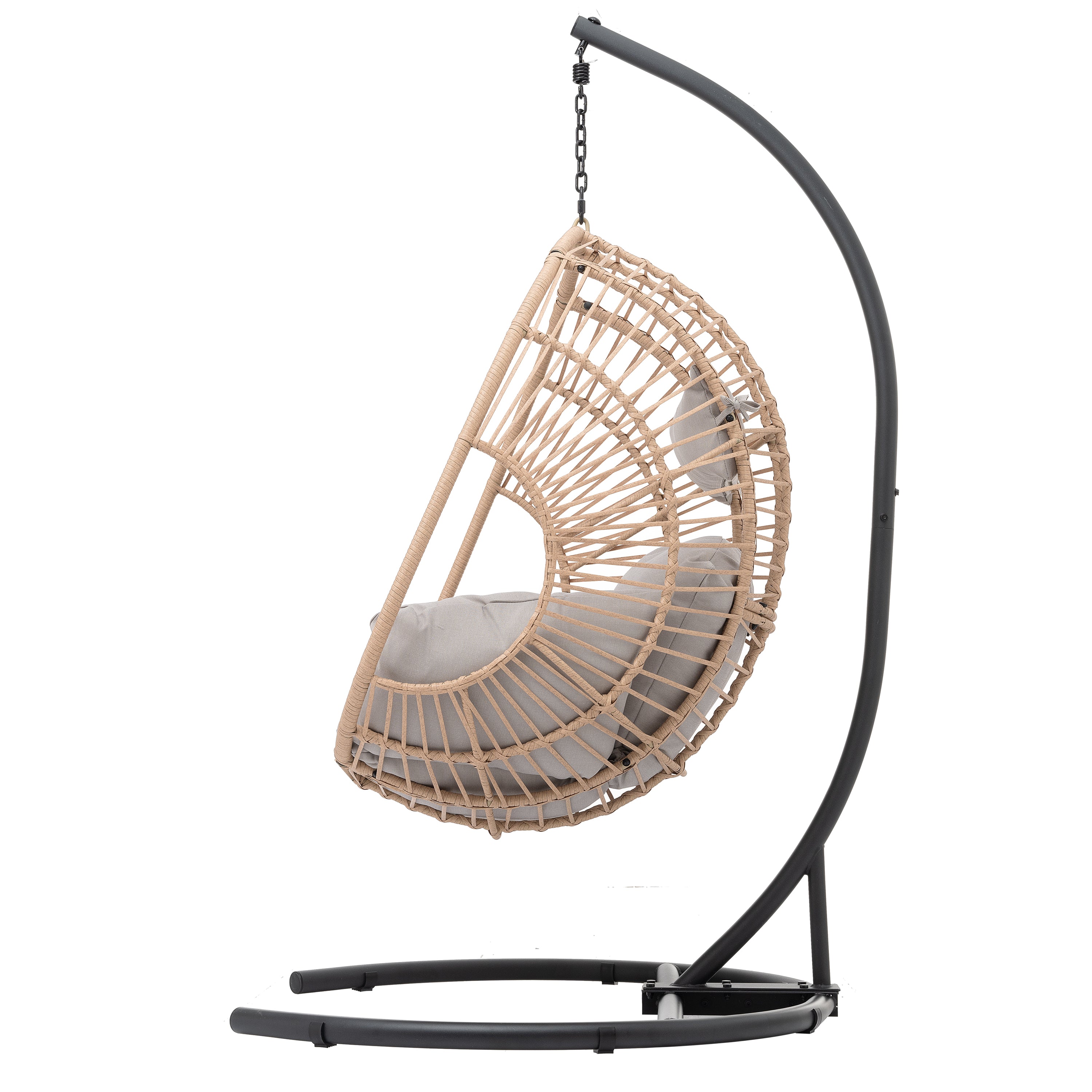 Fauteuil suspendu balançoire œuf pour usage intérieur et extérieur – Rotin couleur naturelle, avec coussin