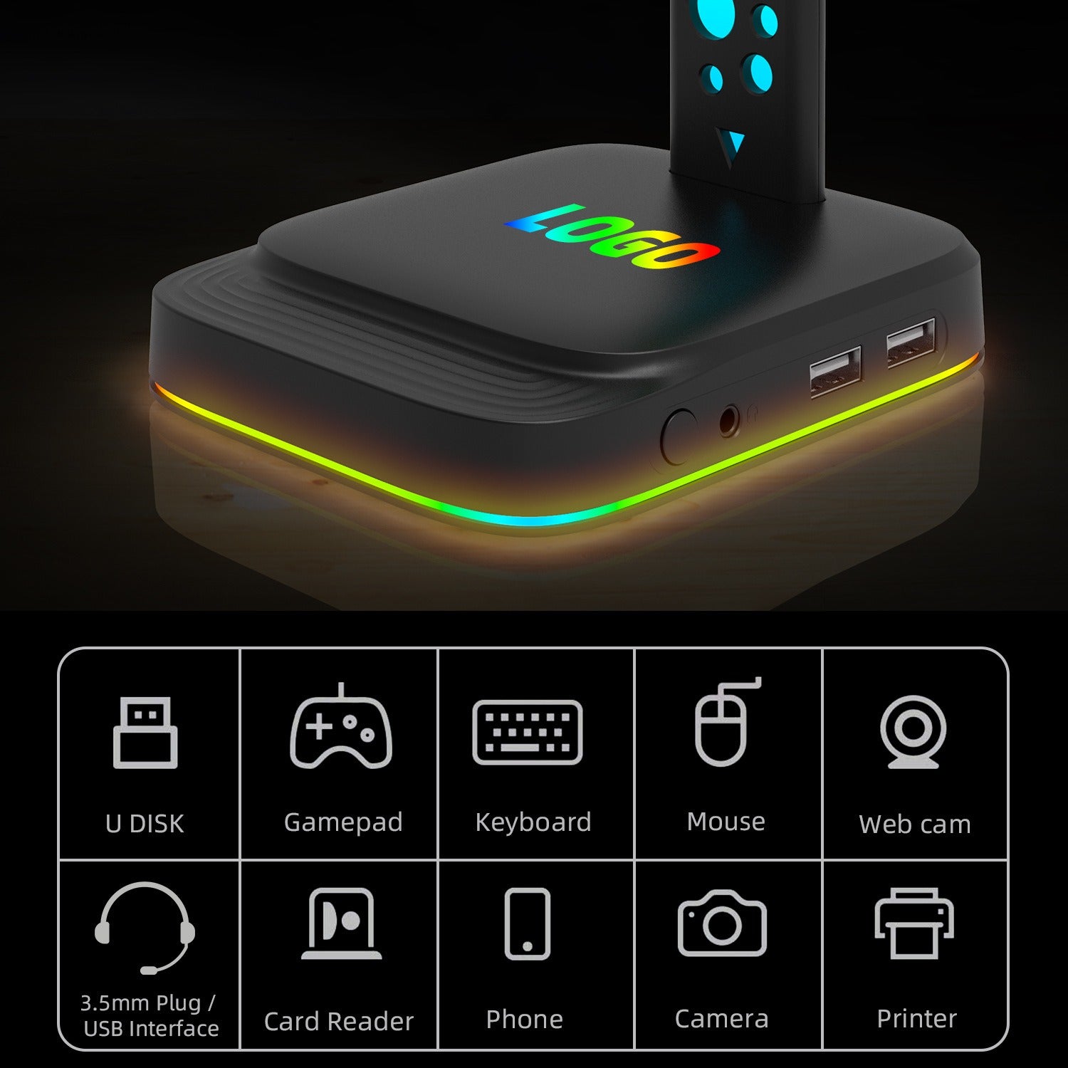 Headphone holder color changing with AUX 3.5mm RGBG2