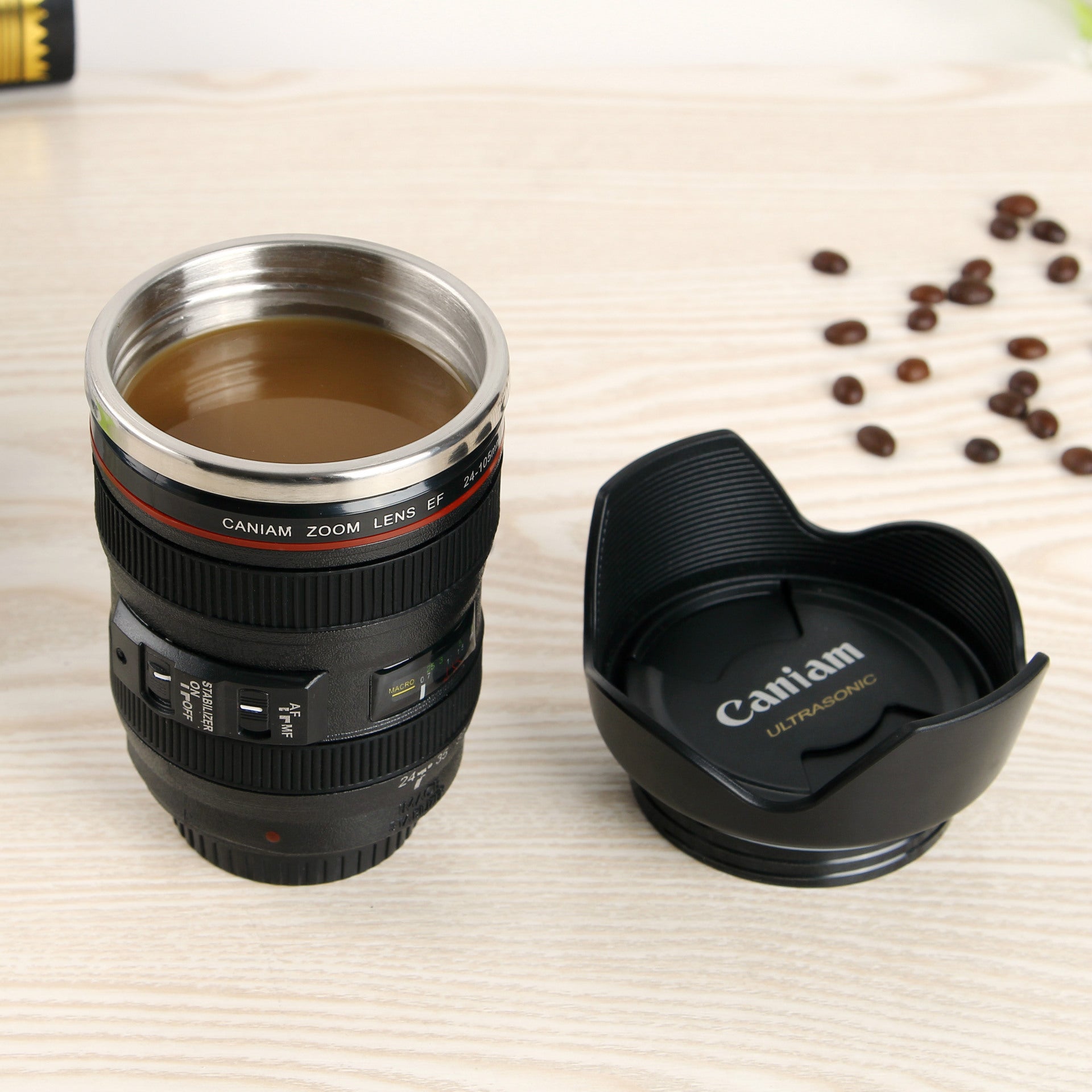 Tasse à lentille d'appareil photo reflex numérique, tasse à eau en acier inoxydable, tasse à café de bureau