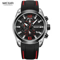 Megir Men's Chronograph Analog Quartz Watch with Date, Luminous Hands, Waterproof Silicone Strap