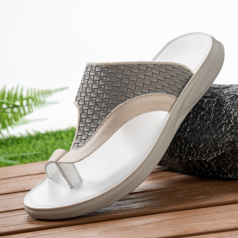 Woven Pattern Men's Slippers Summer Toe-Loop Slip-On Non-Slip Beach