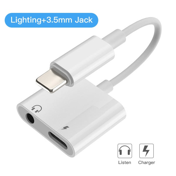 Adaptateur 2 en 1 charge audio pour iPhone 7, 8 Plus, X, XS, XR, MAX – Double connecteur Lightning et jack 3,5 mm