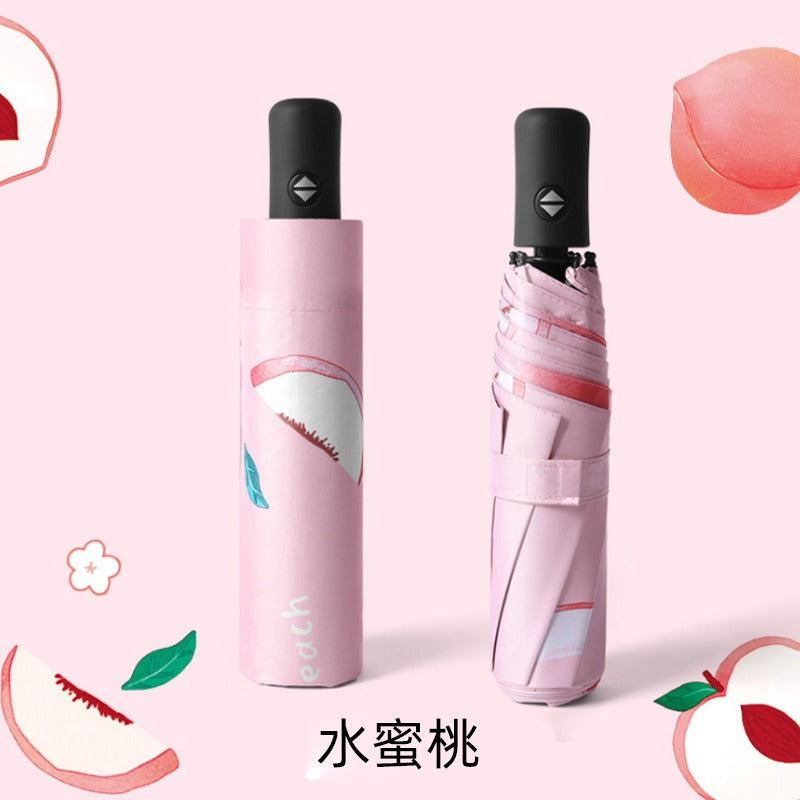 Small Fresh Rain Sun Shading Dual-Purpose Black Glue Sun Umbrella Fruit Umbrella Sunscreen Adult Automatic Triple Umbrella