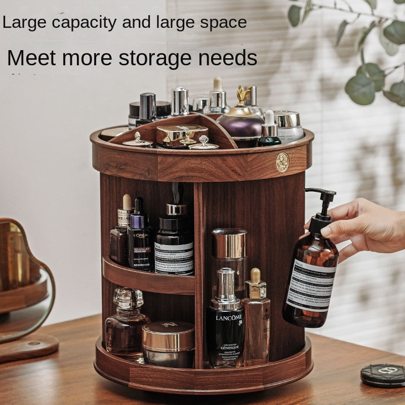 Rotating Makeup Box Desktop Wooden Storage Box