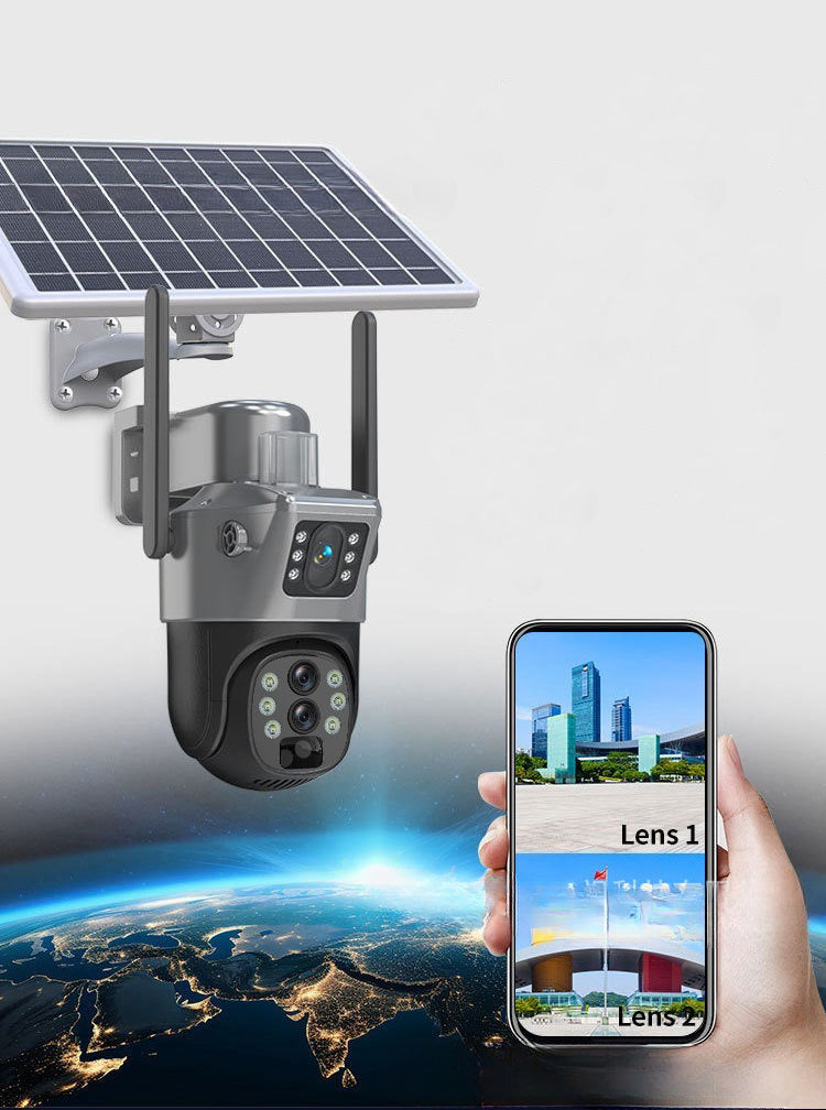 Solar camera WIFI dual-screen gunball 10x zoom low-power battery wireless monitor
