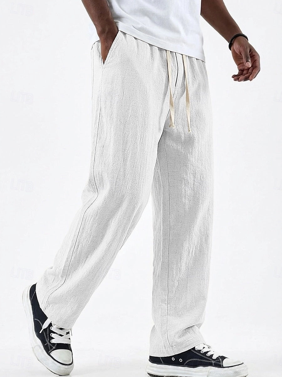 Linen Loose Pant Drawstring Cotton-Linen Casual Straight Wide leg