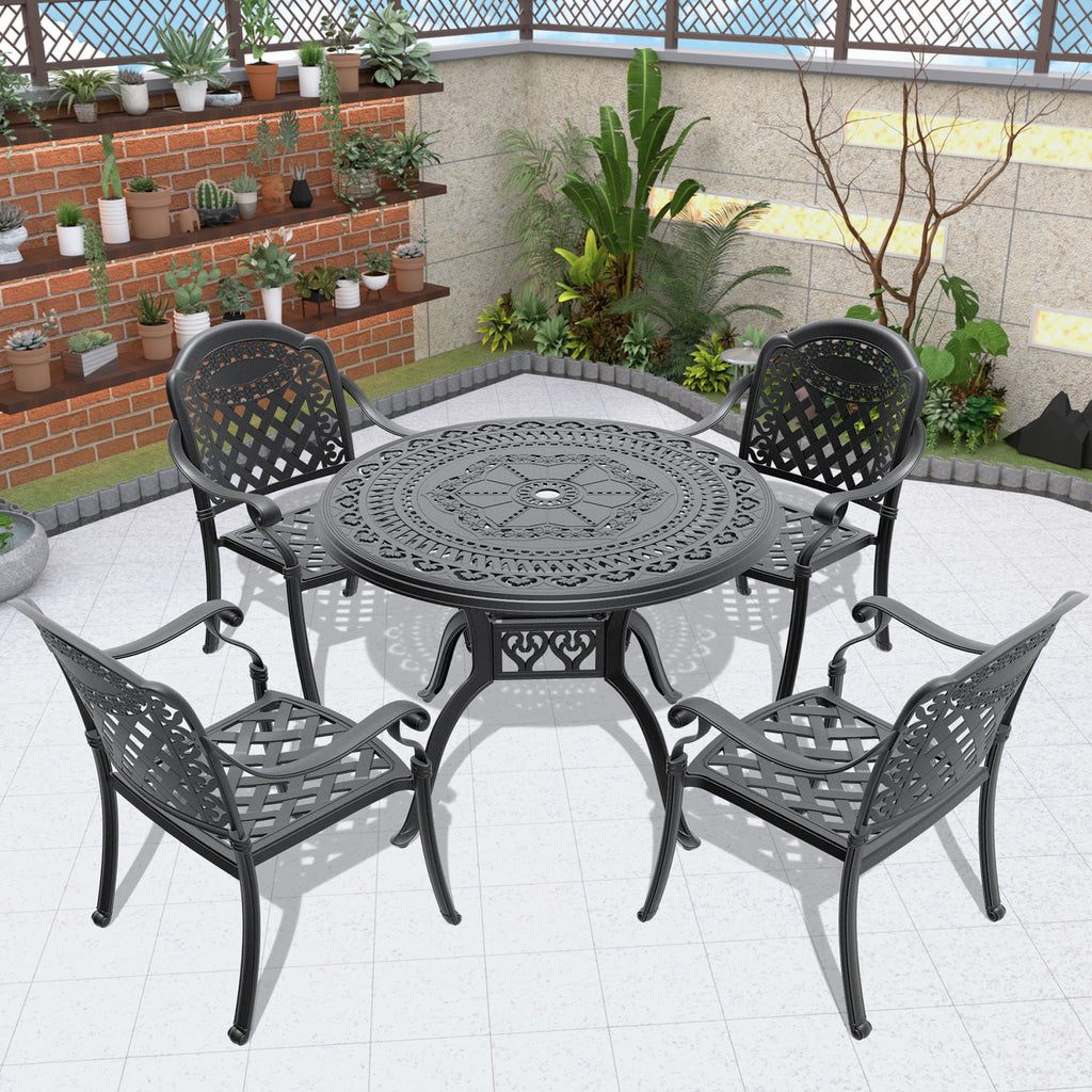 5-Pieces Set Of Cast Aluminum Patio Furniture With Cushions (In Random Colors)